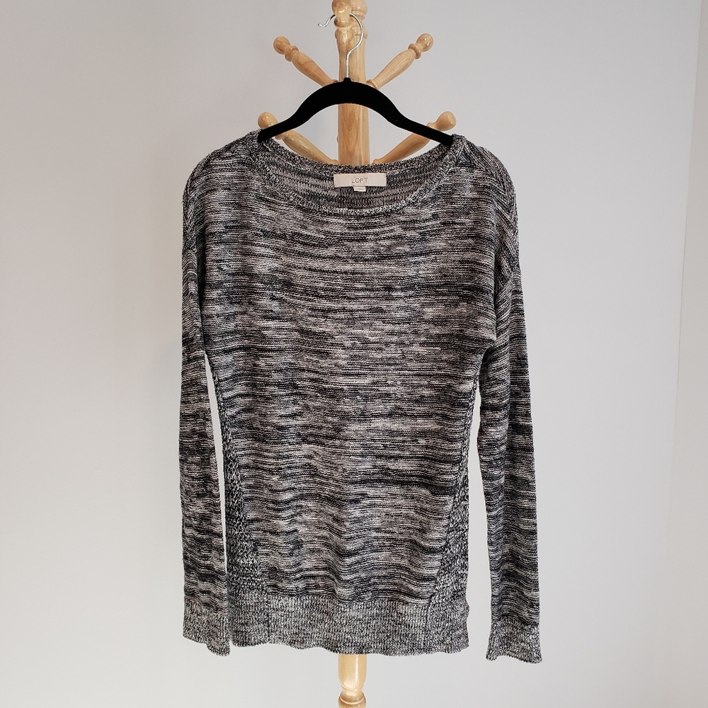 Loft Black and White Marled Sweater, Size XS